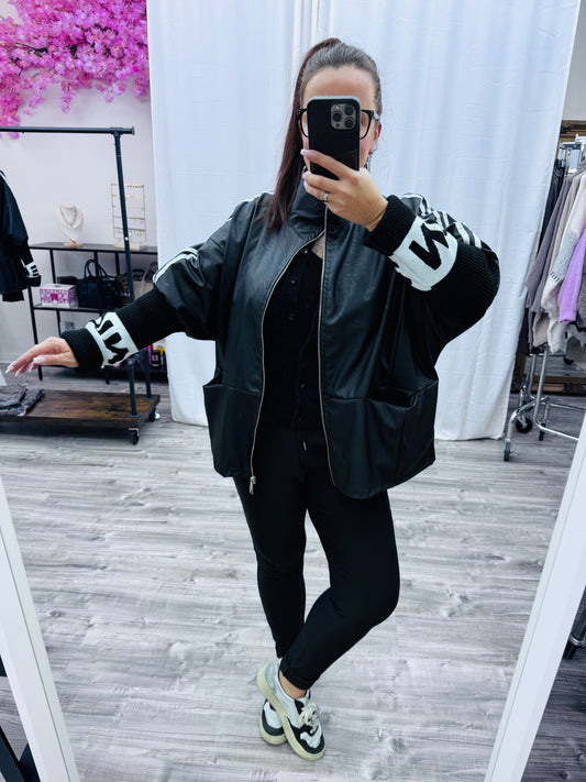 Lederimitat Jacke mit Strickärmel Gr. 36-44 105