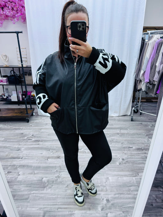 Lederimitat Jacke mit Strickärmel Gr. 36-44 105