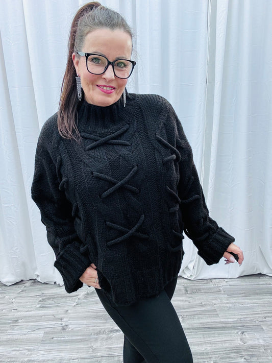 Strickpulli mit Kordeln Gr. 36-46/48 108